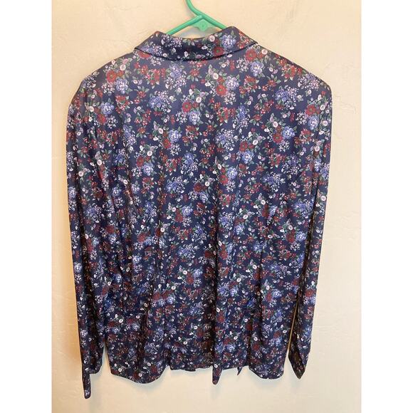 90's Vintage Long Sleeve Silky Floral Collared Double Button Blouse Size XL - Picture 11 of 12